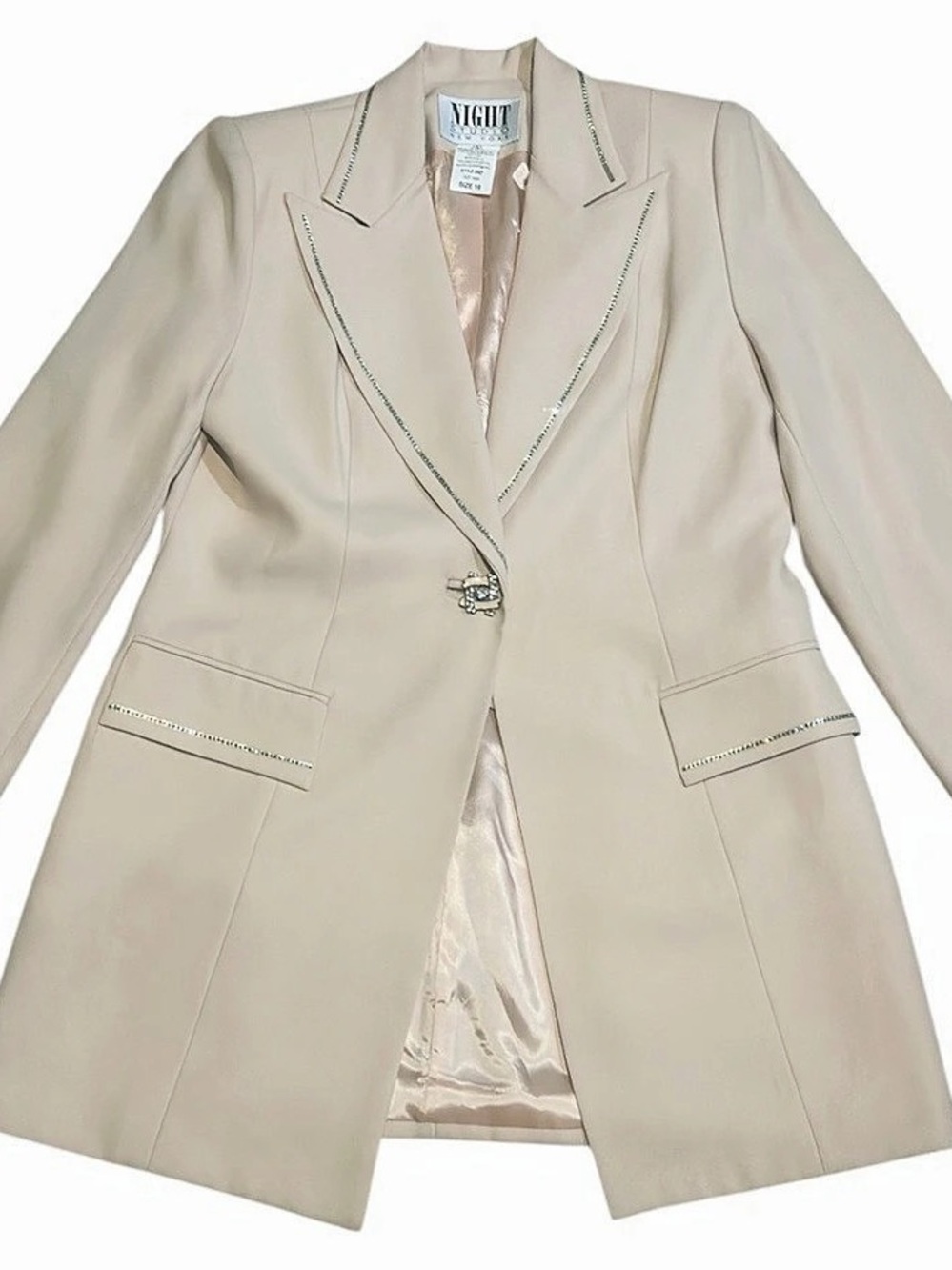 Night Studio New York Rhinestone Trim Evening Blazer Jacket Beige Size 10 USA